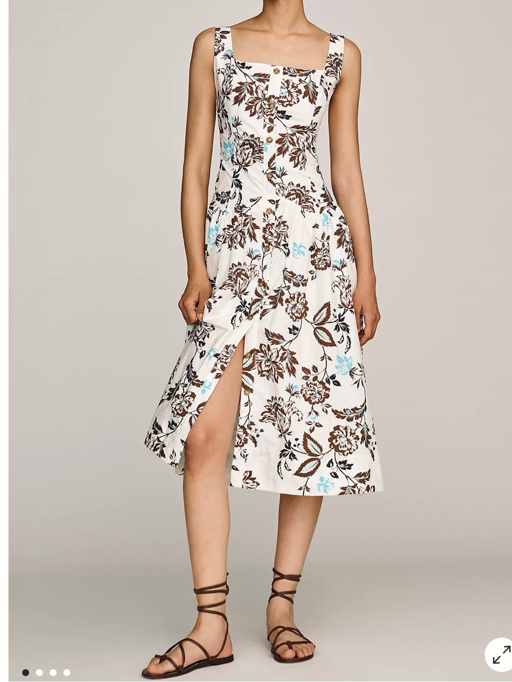 By Anthropologie Cotton Buttondown Midi Dress Ivory Floral XL